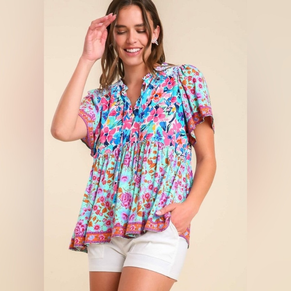 NWT UMGEE Mixed Floral Print Bohemian Top